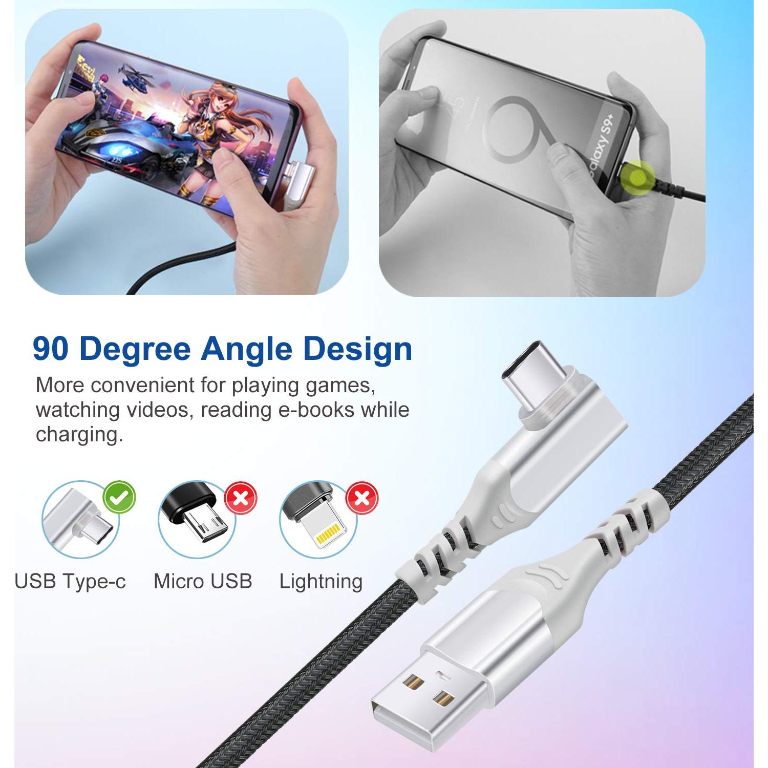 Cable USB C Pofesun 2m 3Pack Carga Rápida 3.1A Ángulo Derecho