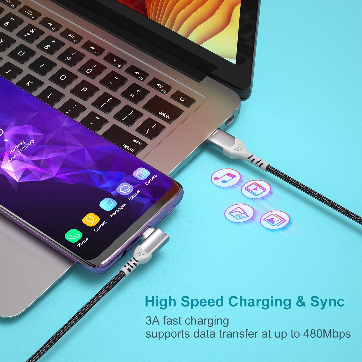 Cable USB C Pofesun 2m 3Pack Carga Rápida 3.1A Ángulo Derecho