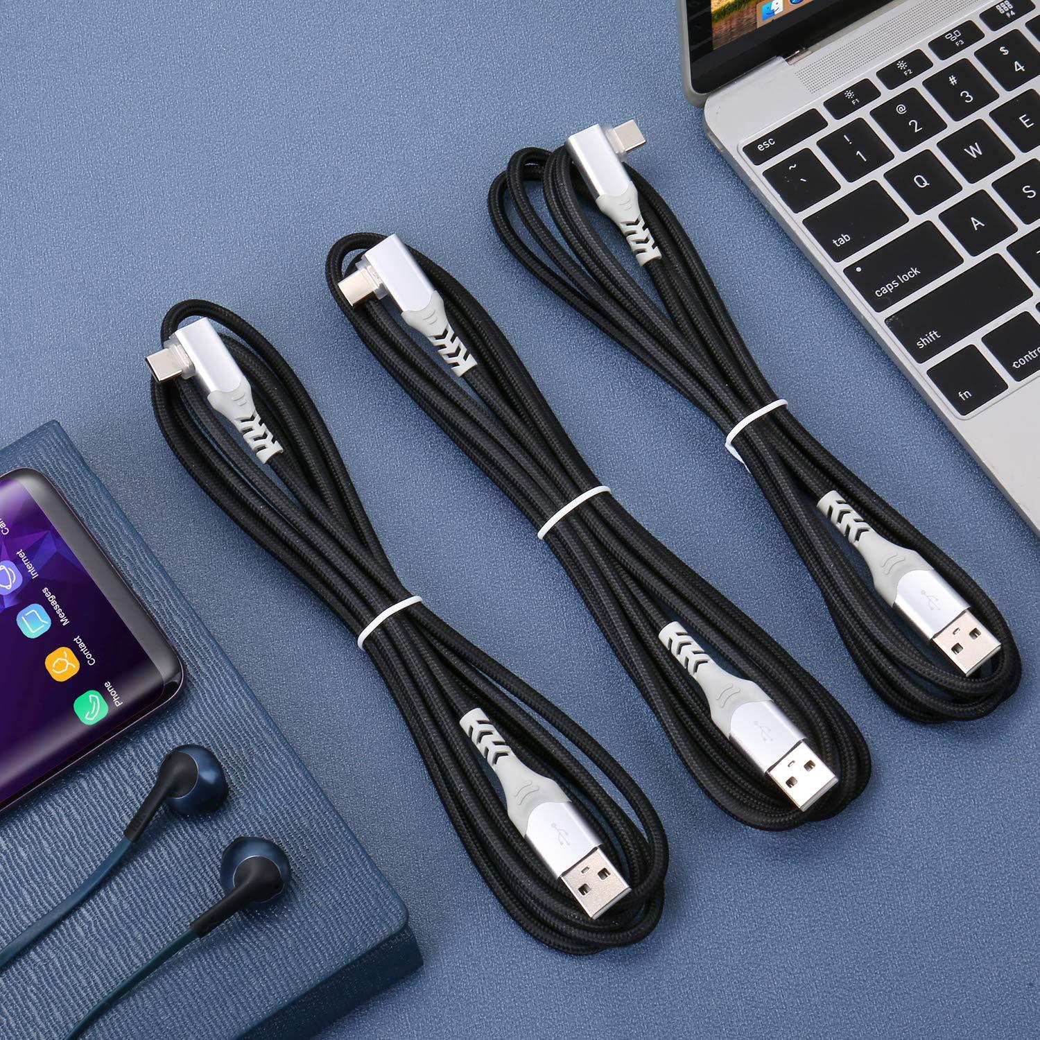 Cable USB C Pofesun 2m 3Pack Carga Rápida 3.1A Ángulo Derecho
