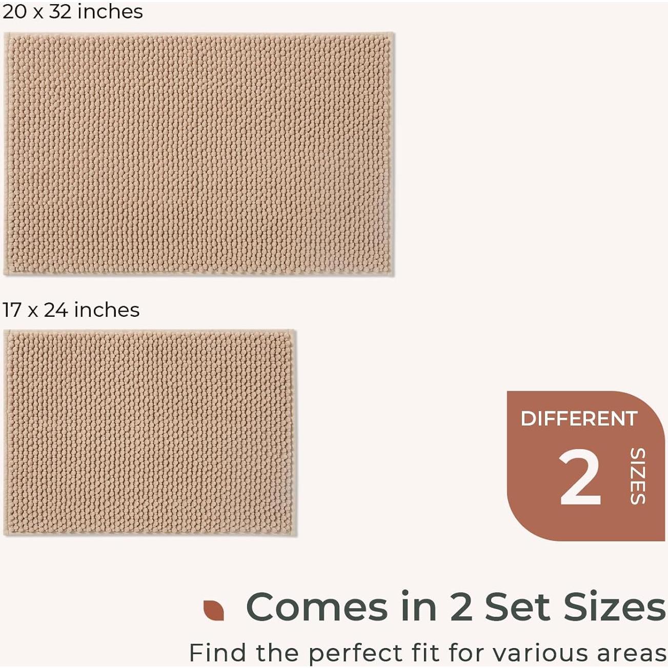 FRESHMINT Conjunto de Alfombrillas de Baño Chenille 2 Piezas Beige