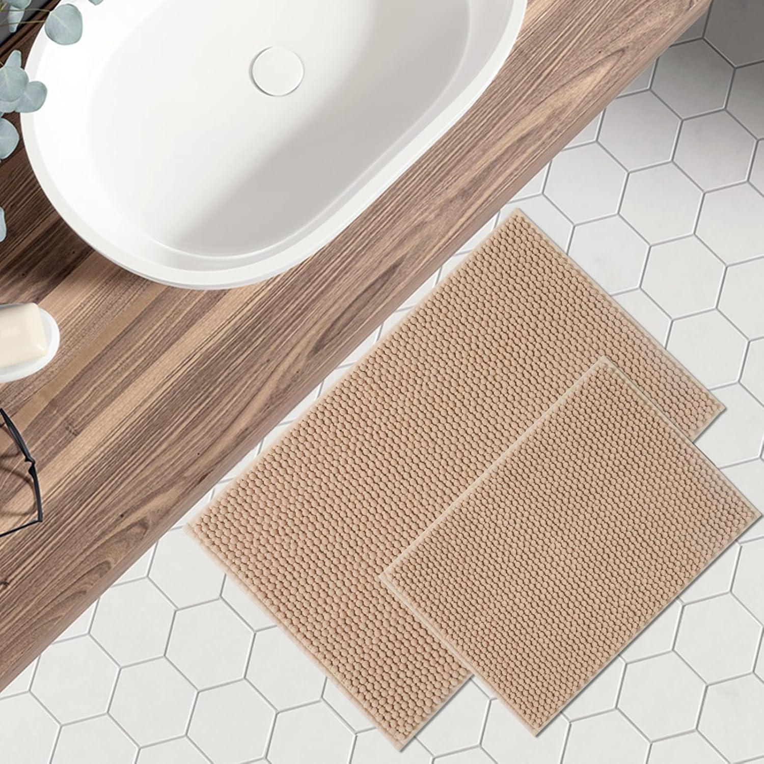 FRESHMINT Conjunto de Alfombrillas de Baño Chenille 2 Piezas Beige
