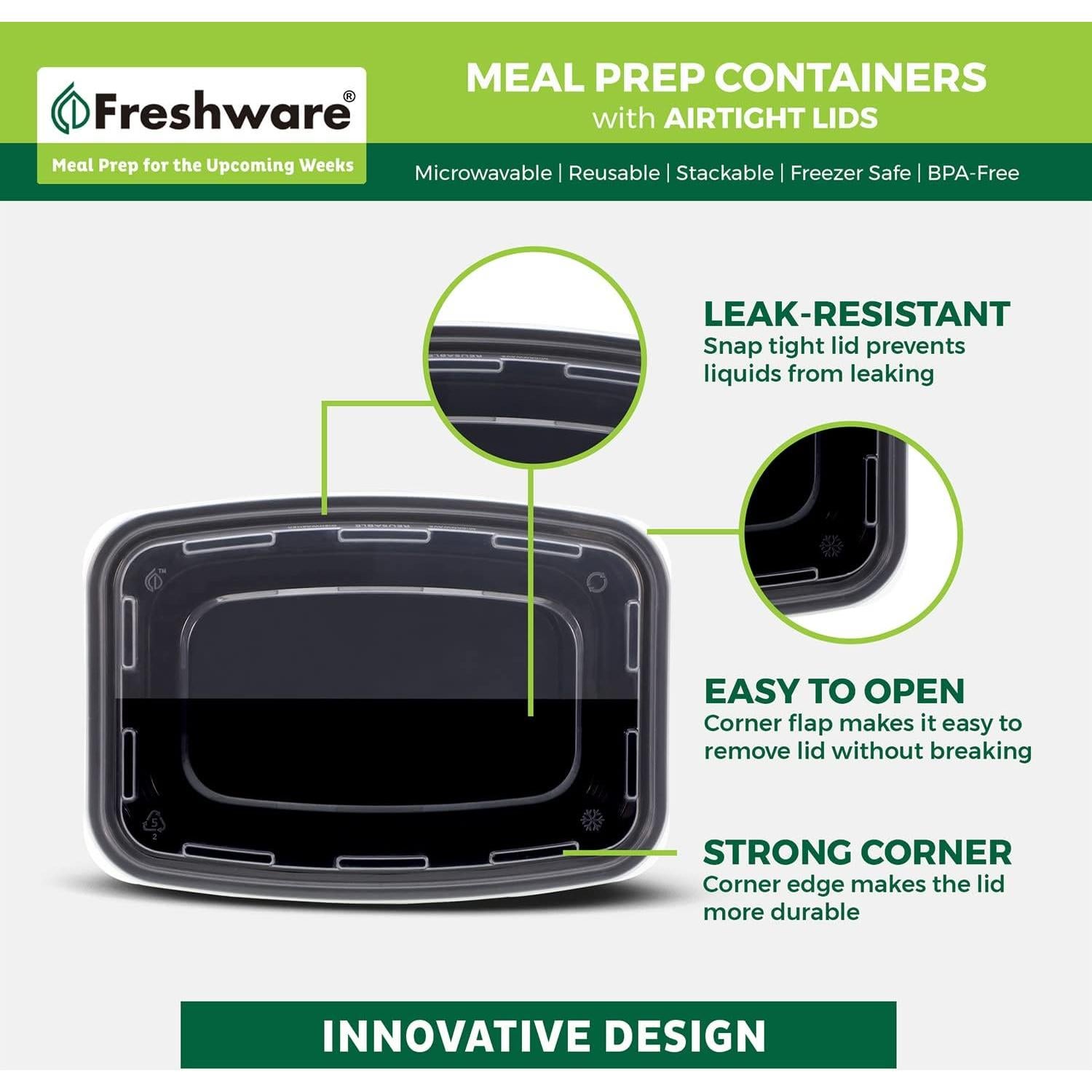 Contenedores de Preparación de Comidas Freshware 150 Pzas 473ml
