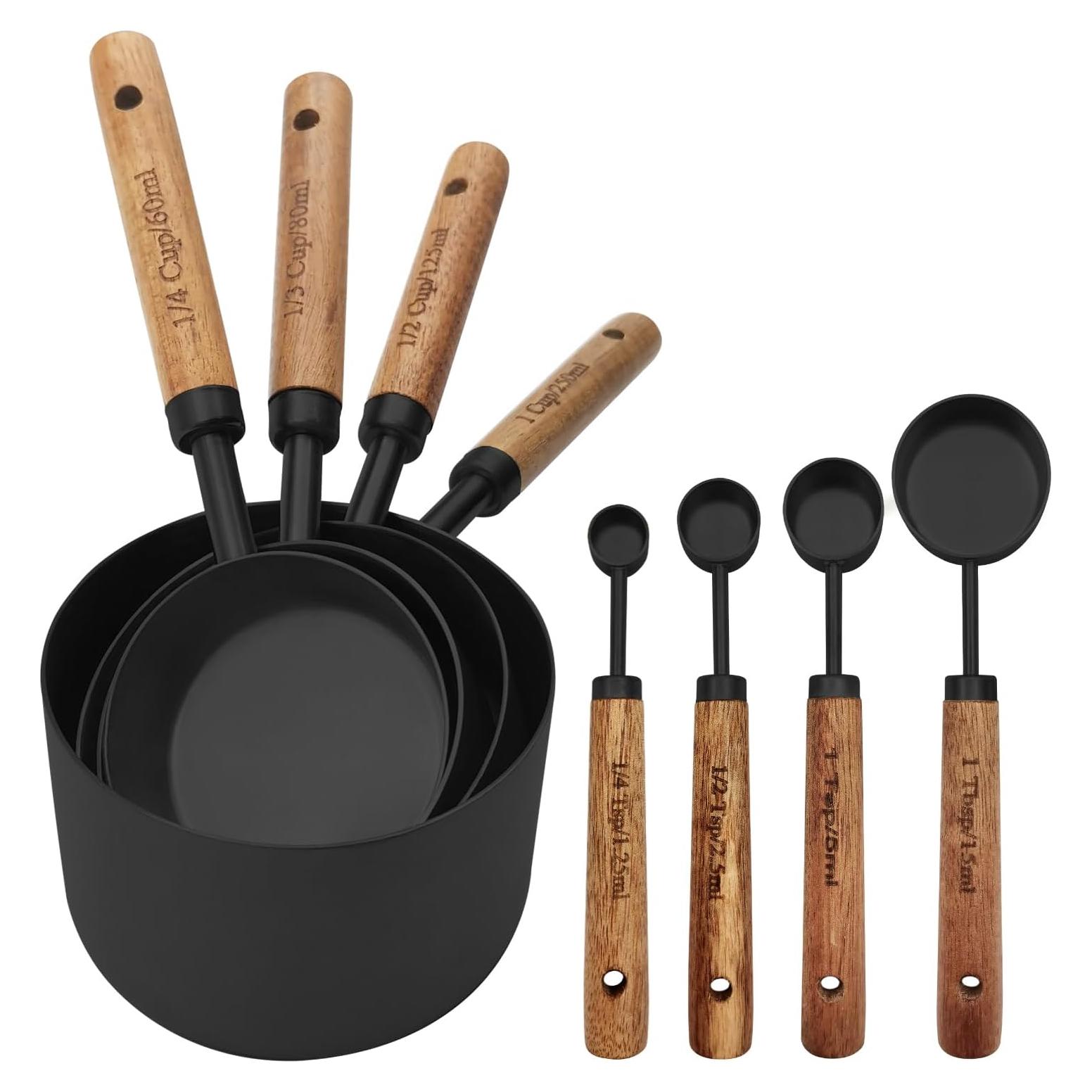 Juego de Tazas y Cucharas Medidoras Negras Zalaxt 8 Pcs