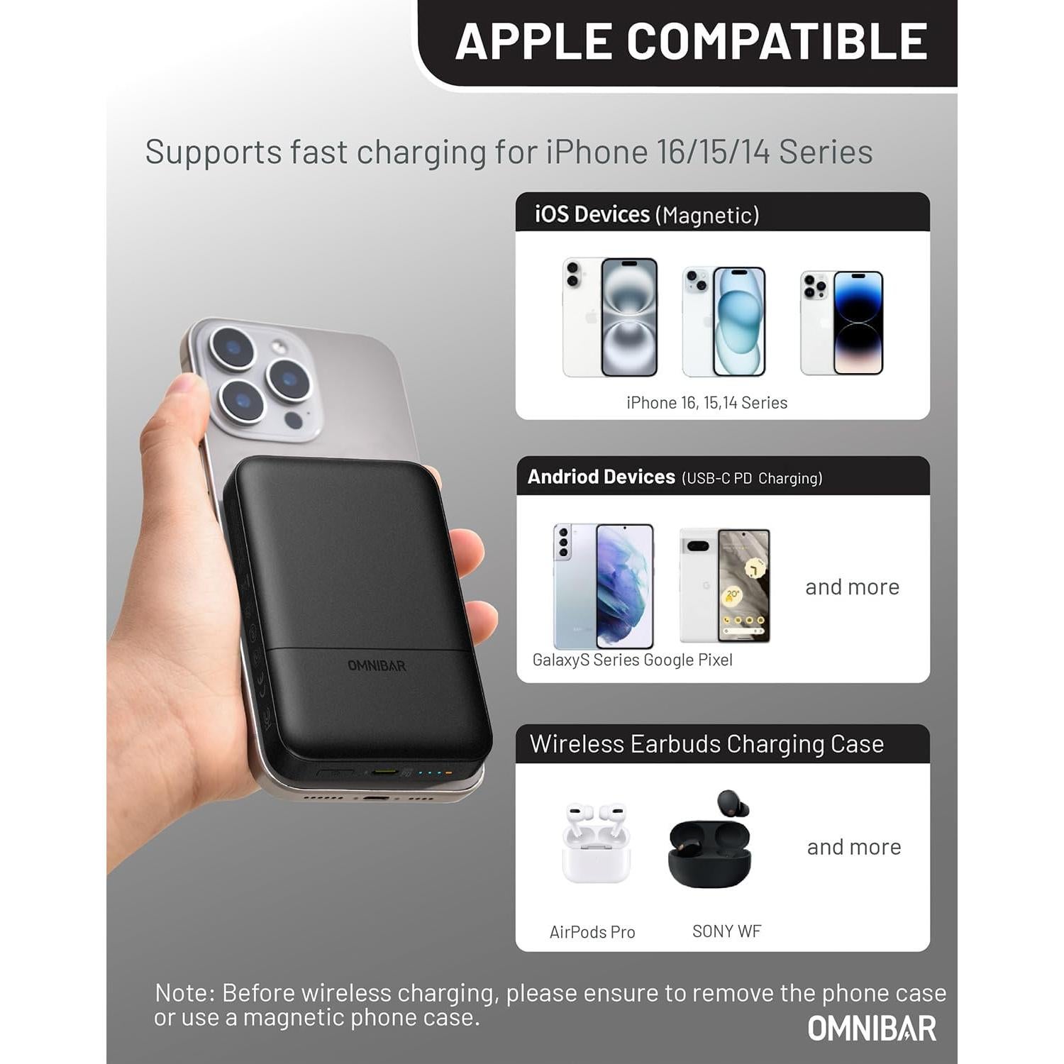 Banco de Poder Inalámbrico Omnibar 10000mAh Carga Rápida USB-C