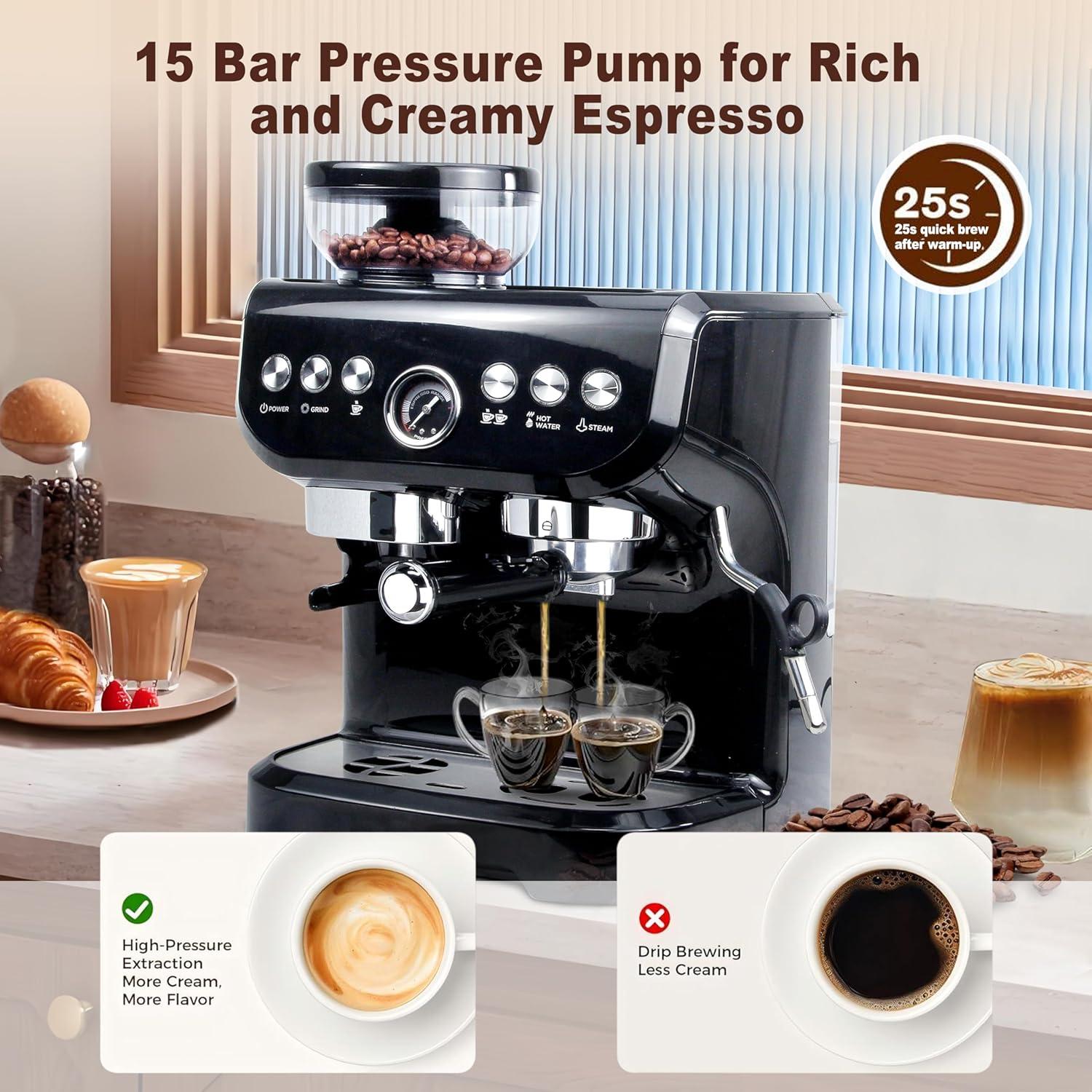 Máquina de Espresso Mirox AC-517EA 15 Bar con Molino y Vaporizador