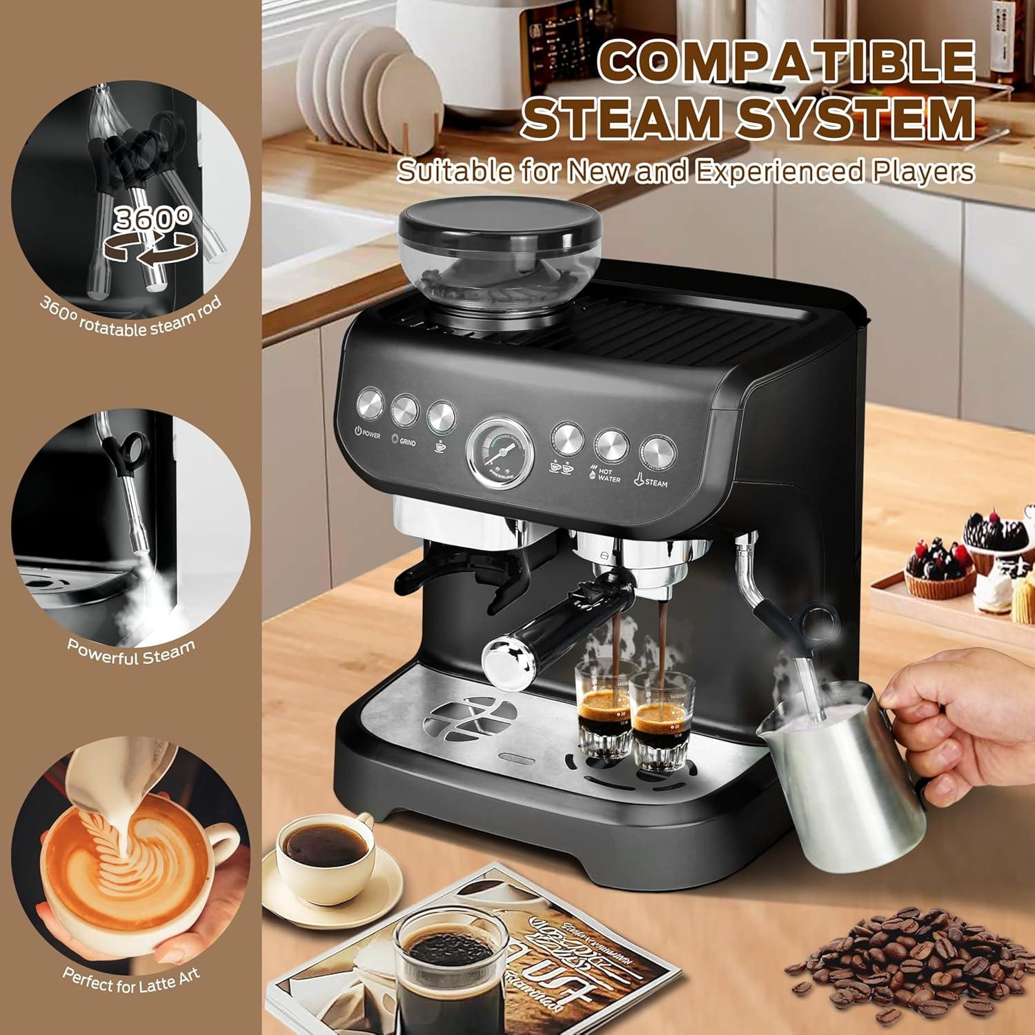 Máquina de Espresso Mirox AC-517EA 15 Bar con Molino y Vaporizador