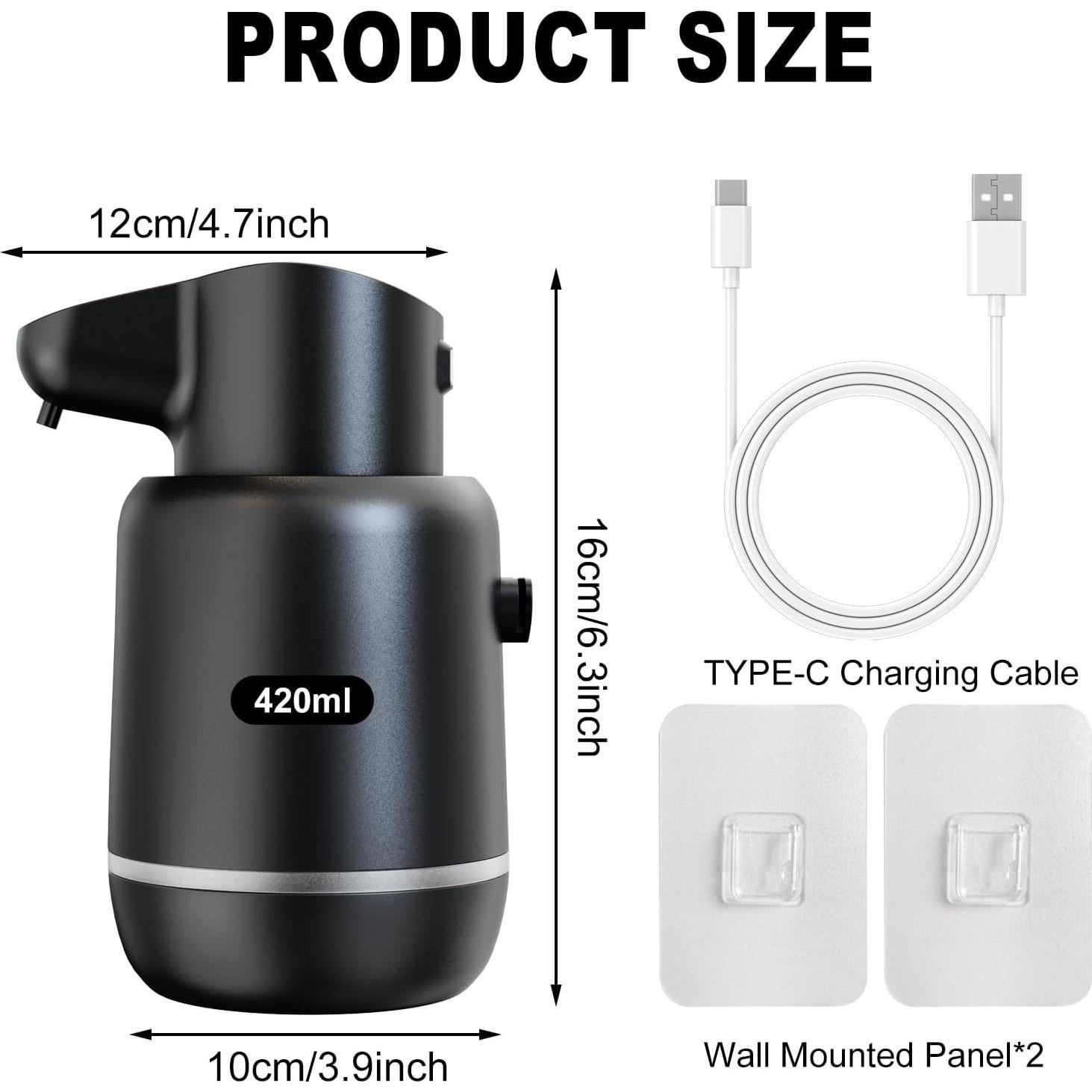 Dispensador Automático de Jabón Espumoso Tepsammion 420ml Negro