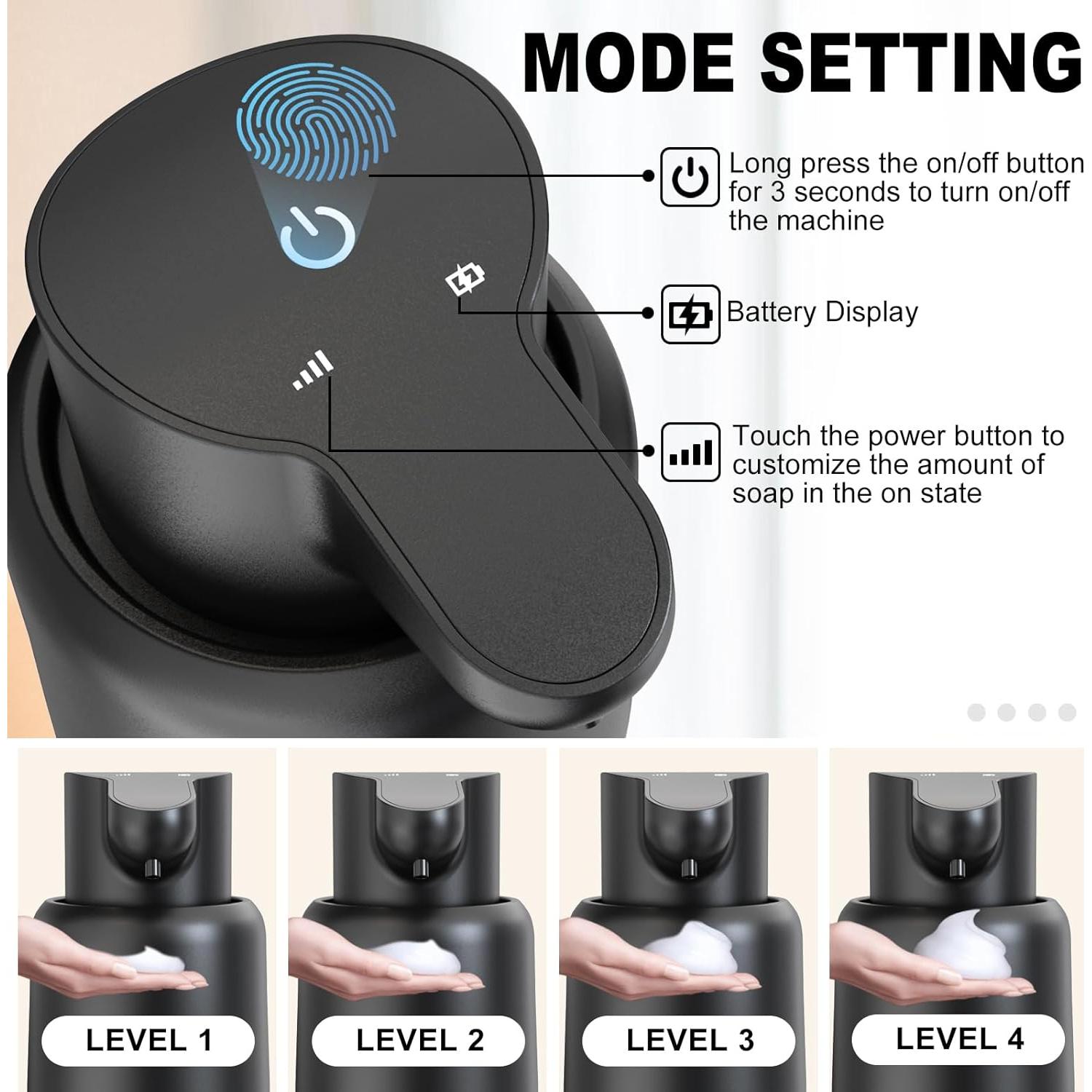 Dispensador Automático de Jabón Espumoso Tepsammion 420ml Negro