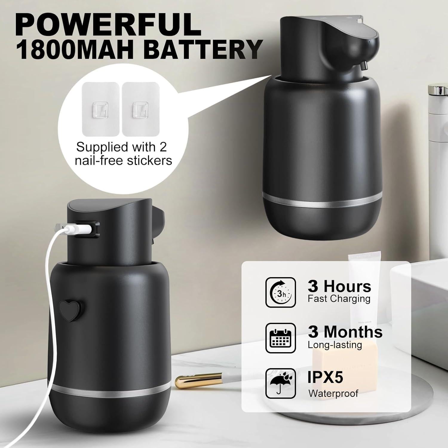 Dispensador Automático de Jabón Espumoso Tepsammion 420ml Negro