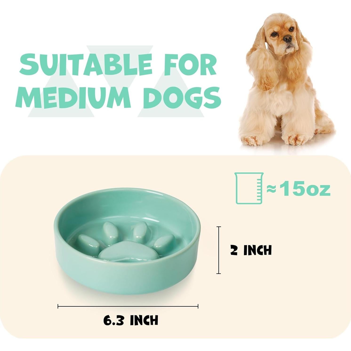 Cuenco Antideslizante Verde YOBRO para Perros 3 Tazas Cerámica