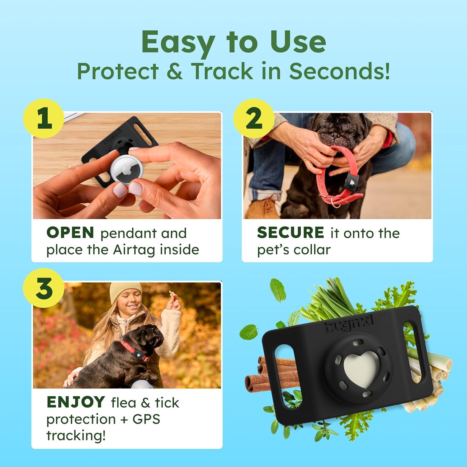 Colgante Antipulgas y Garrapatas BugMD con Soporte para AirTag - Negro