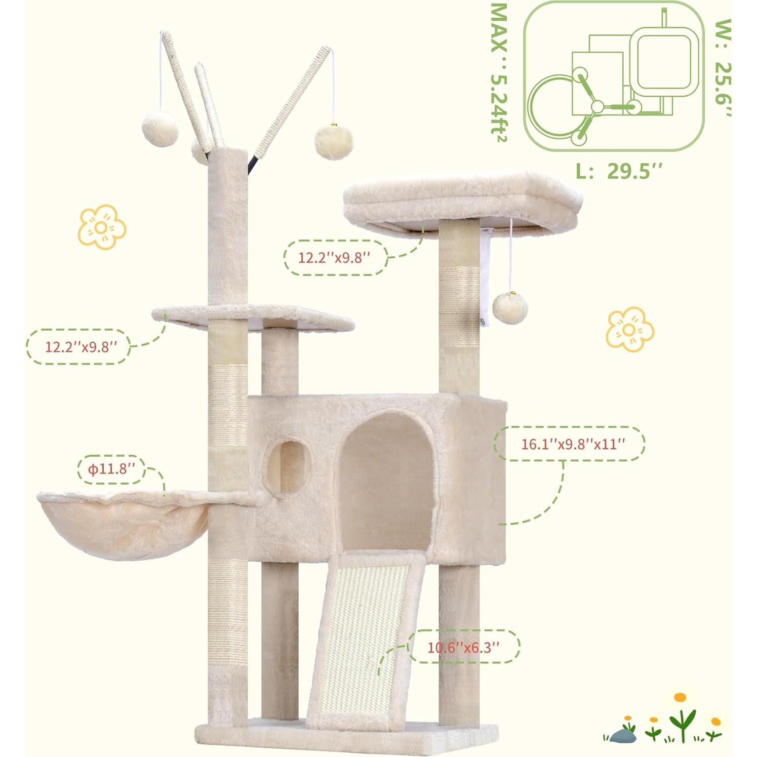 Torre para Gatos Hey-brother MPJ008SM, 105.2 cm, Beige