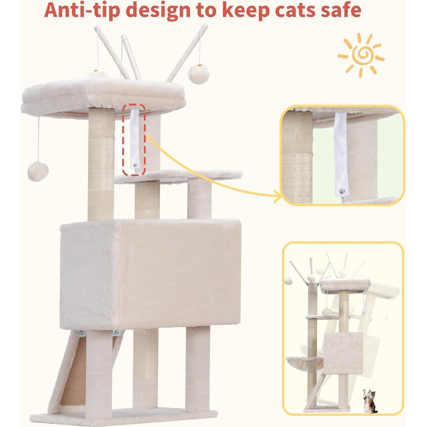Torre para Gatos Hey-brother MPJ008SM, 105.2 cm, Beige