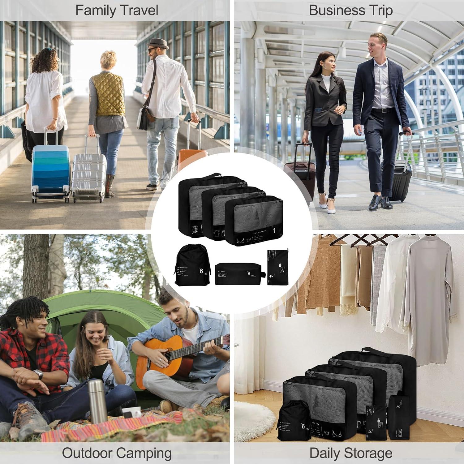 Set de 6 Cubos de Empaque PNEUICALLY Negro para Viaje