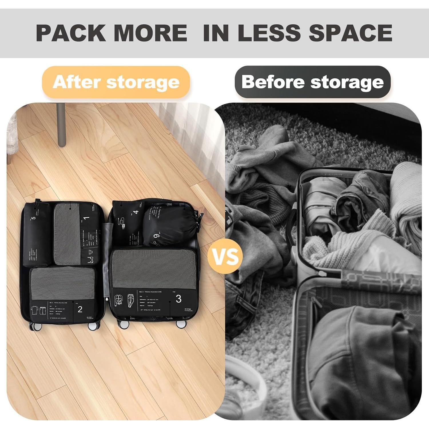 Set de 6 Cubos de Empaque PNEUICALLY Negro para Viaje