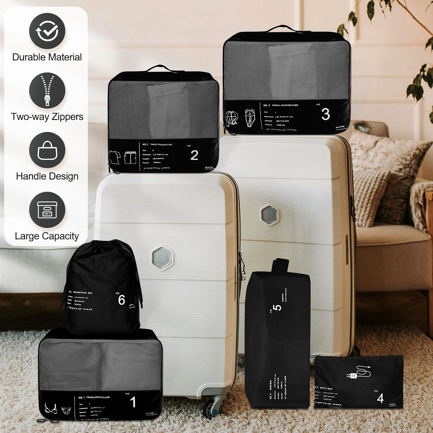 Set de 6 Cubos de Empaque PNEUICALLY Negro para Viaje