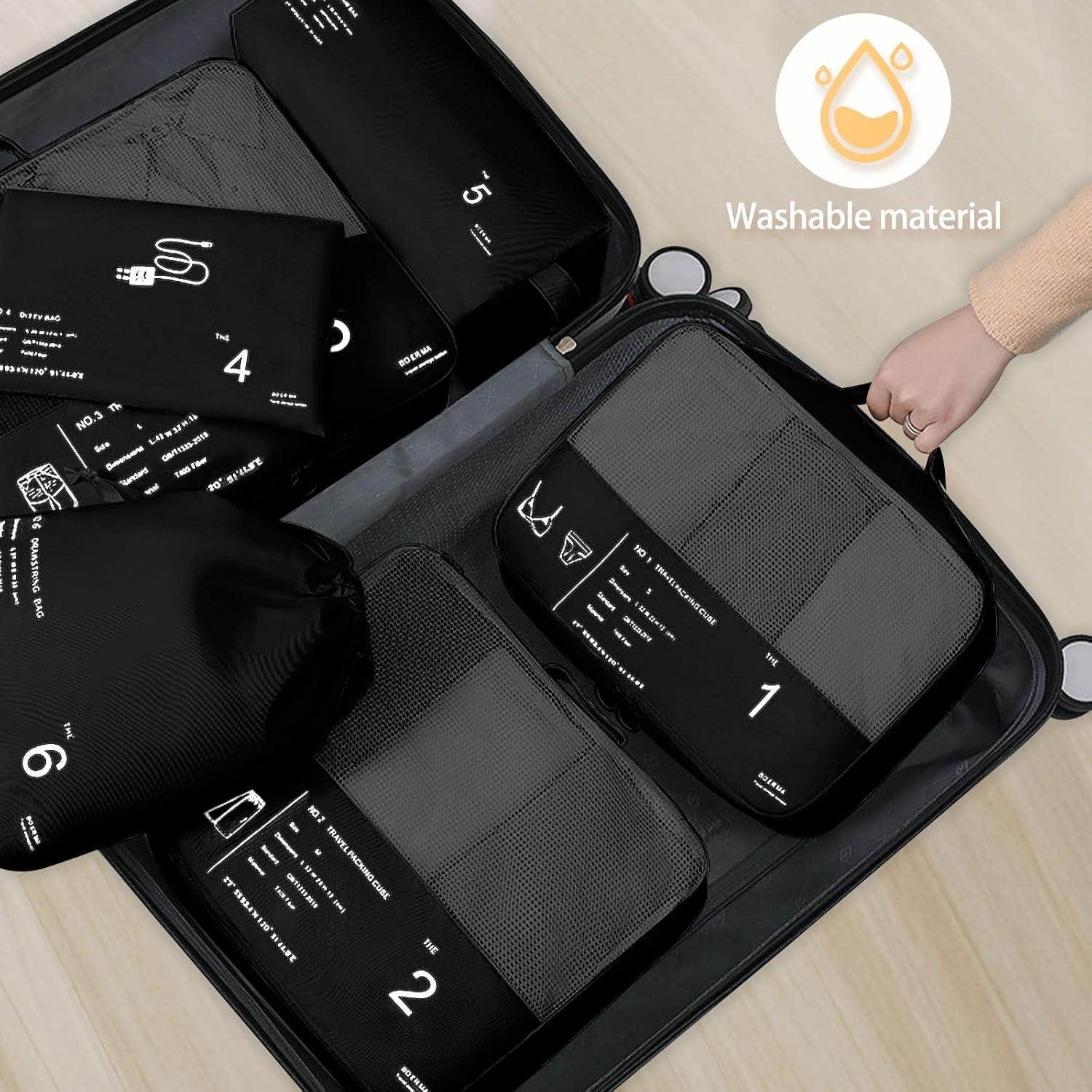 Set de 6 Cubos de Empaque PNEUICALLY Negro para Viaje