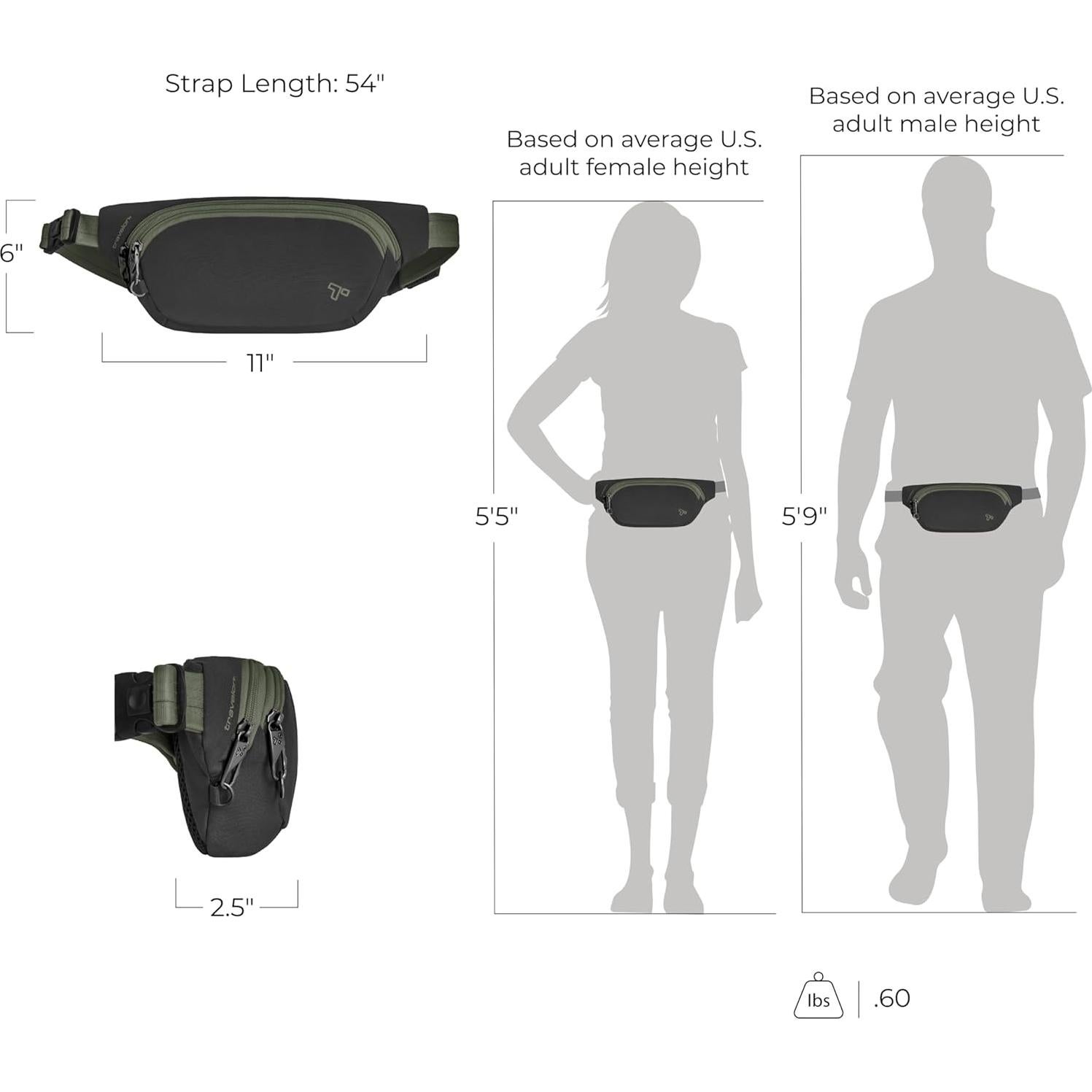 Bolsa de Cintura Anti-Robo Travelon 28x15 cm Negro