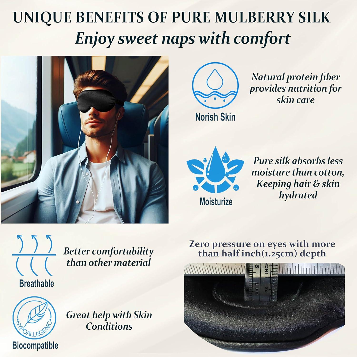 Mascarilla de Sueño de Seda Pura Jadebeads - Negra 22 Momme