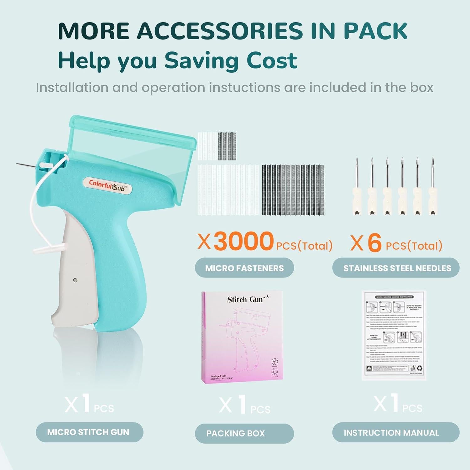 Pistola de Puntadas ColorfulSub para Ropa - Azul Claro, 6 Agujas