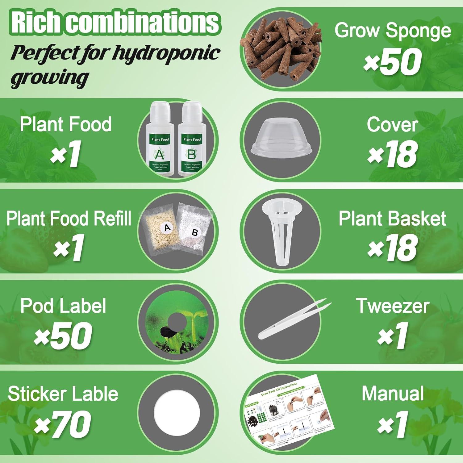 Kit Hidropónico Bigmeta - 50 Esponjas, Alimento y Canastas