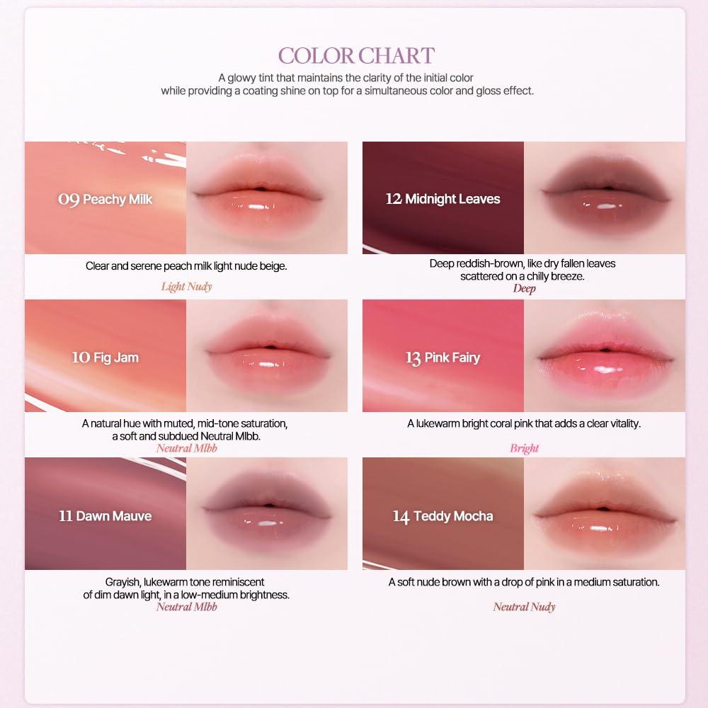 Heart Percent Dote On Mood One Way Glowy Tint, Glass-like High Shine Glossy Finish w/Long-Lasting Luminous Color Lip Stain for Glowy Look, #02. Pale Mauve