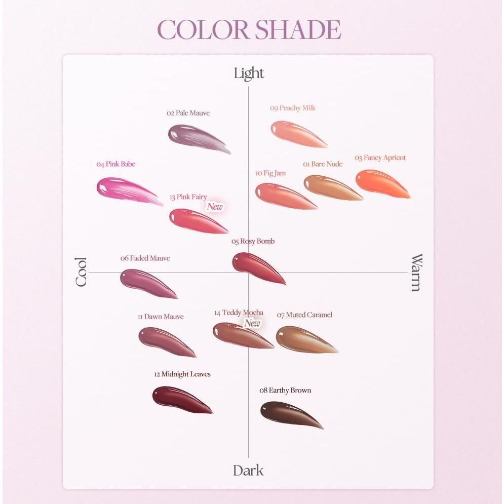 Heart Percent Dote On Mood One Way Glowy Tint, Glass-like High Shine Glossy Finish w/Long-Lasting Luminous Color Lip Stain for Glowy Look, #02. Pale Mauve