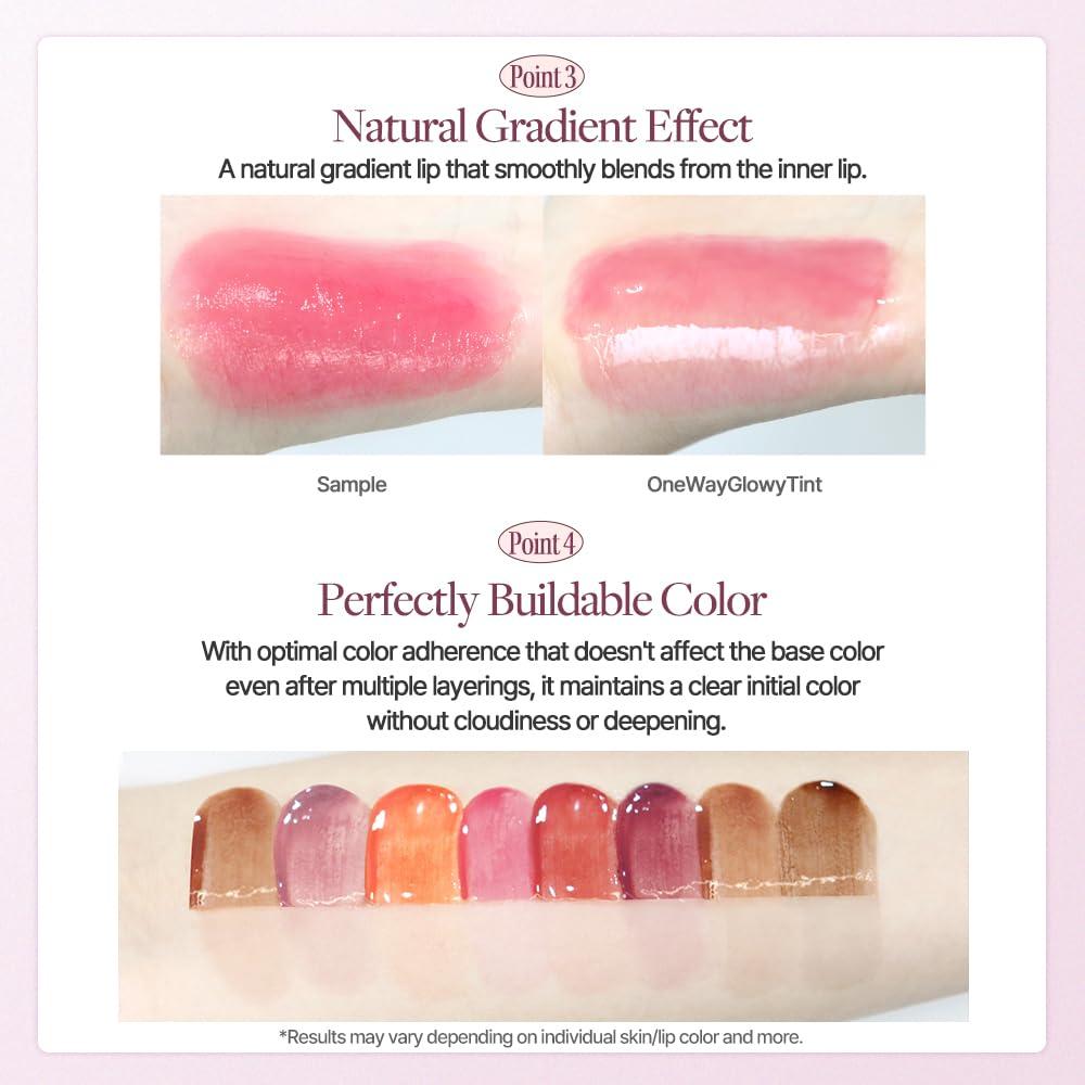 Heart Percent Dote On Mood One Way Glowy Tint, Glass-like High Shine Glossy Finish w/Long-Lasting Luminous Color Lip Stain for Glowy Look, #02. Pale Mauve