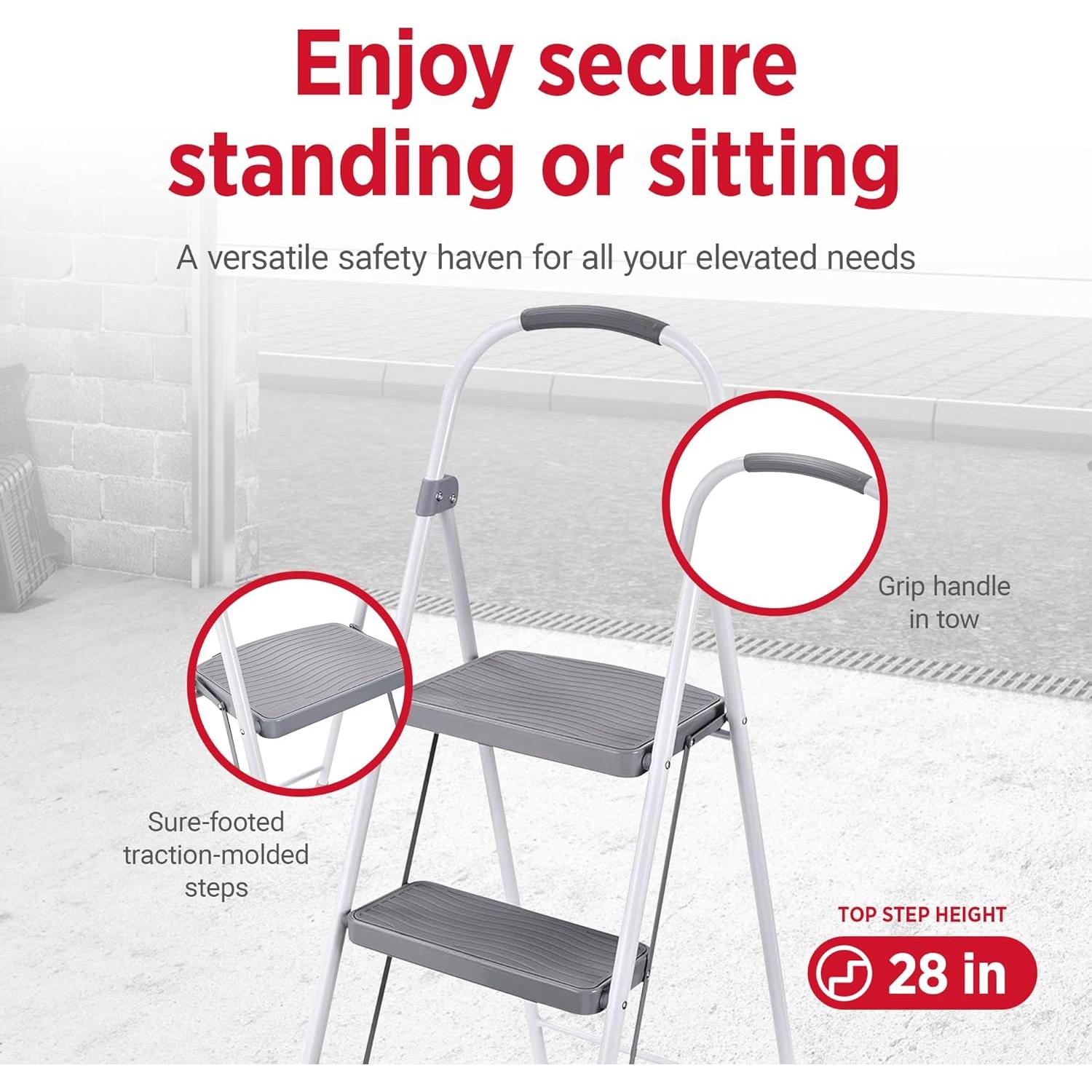 Escalera Plegable Rubbermaid 3 Pasos Acero Blanco 102kg