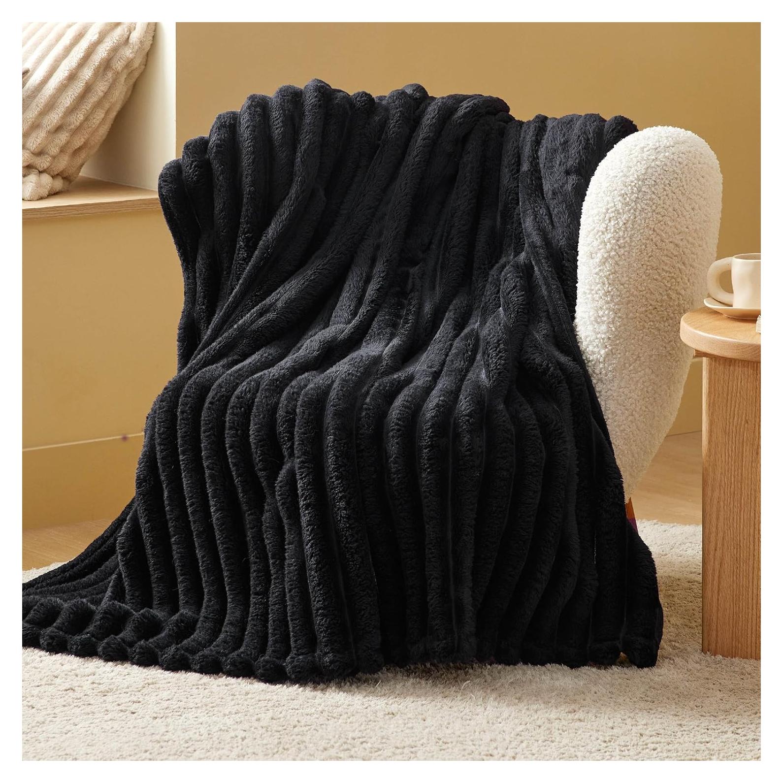 Bedsure Black Throw Blanket for Couch - Super GentleSoft Cozy Blankets for Women, Cute Small Fleece Throws for Girls,50x60 Inches, Wider Striped Design