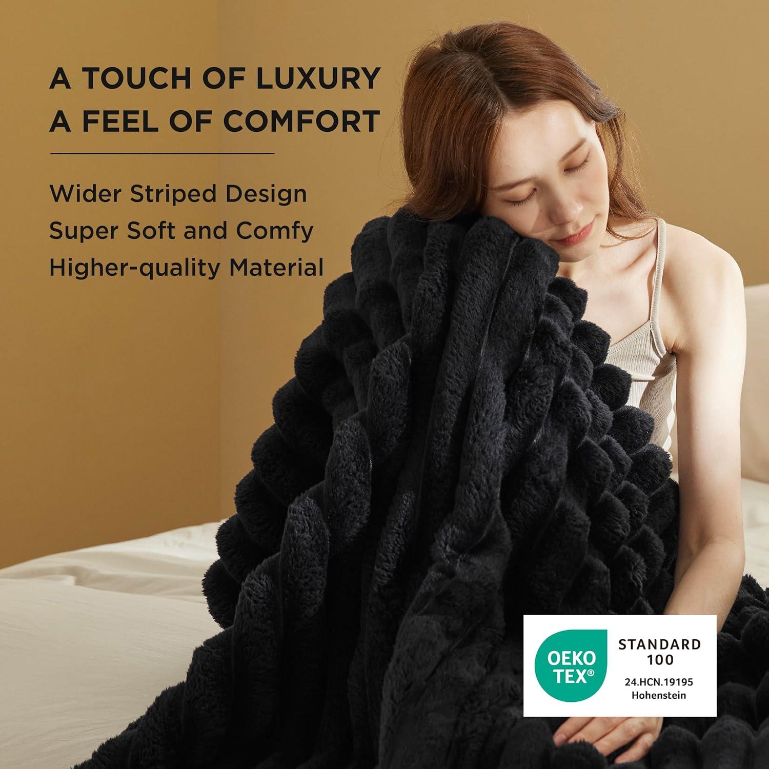 Bedsure Black Throw Blanket for Couch - Super GentleSoft Cozy Blankets for Women, Cute Small Fleece Throws for Girls,50x60 Inches, Wider Striped Design