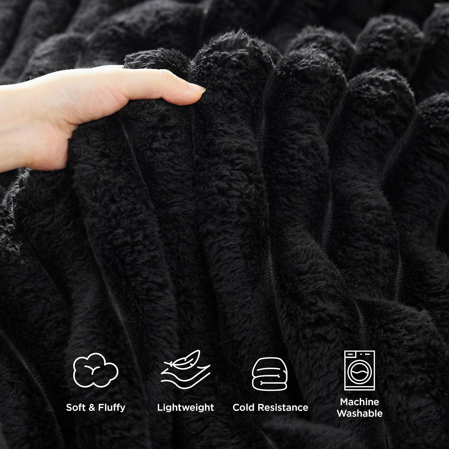 Bedsure Black Throw Blanket for Couch - Super GentleSoft Cozy Blankets for Women, Cute Small Fleece Throws for Girls,50x60 Inches, Wider Striped Design