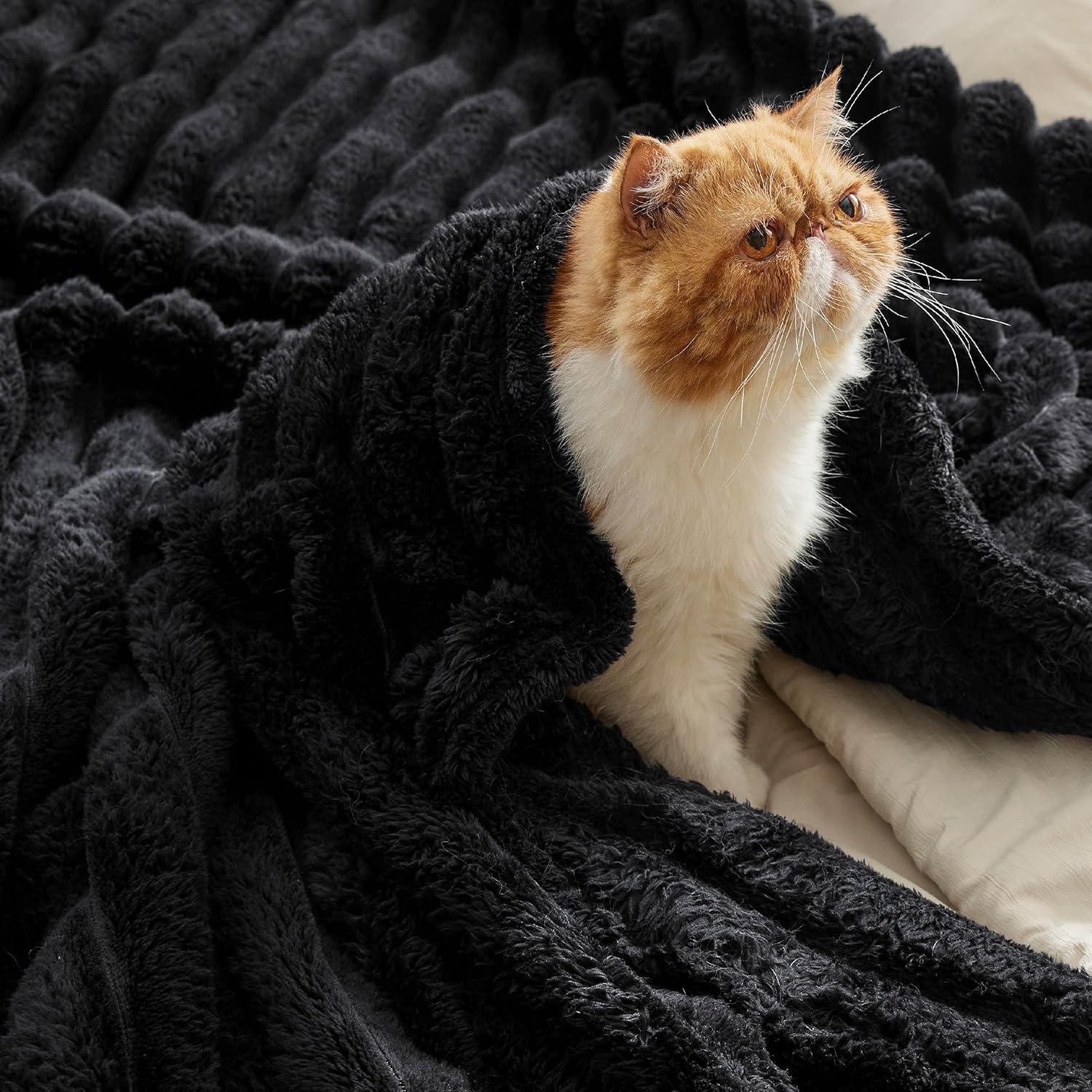 Bedsure Black Throw Blanket for Couch - Super GentleSoft Cozy Blankets for Women, Cute Small Fleece Throws for Girls,50x60 Inches, Wider Striped Design