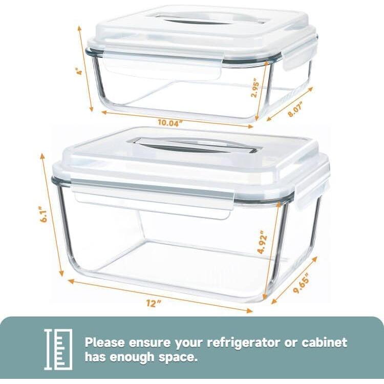 Contenedores de Almacenamiento de Alimentos de Vidrio KOMUEE 2 Piezas 6L y 2.2L