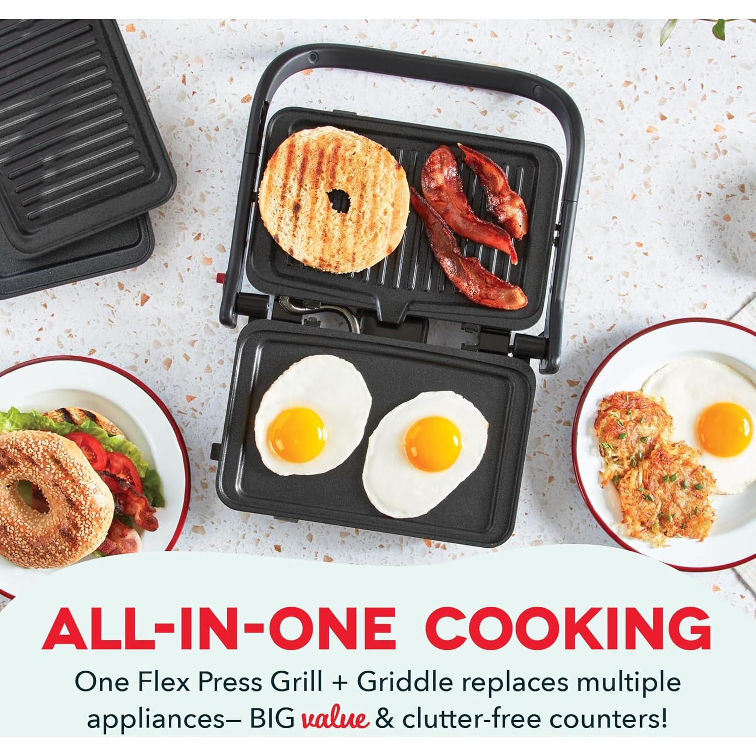 Grill y Plancha DASH Flex Press 1000W - Placas Removibles Hierro Forjado