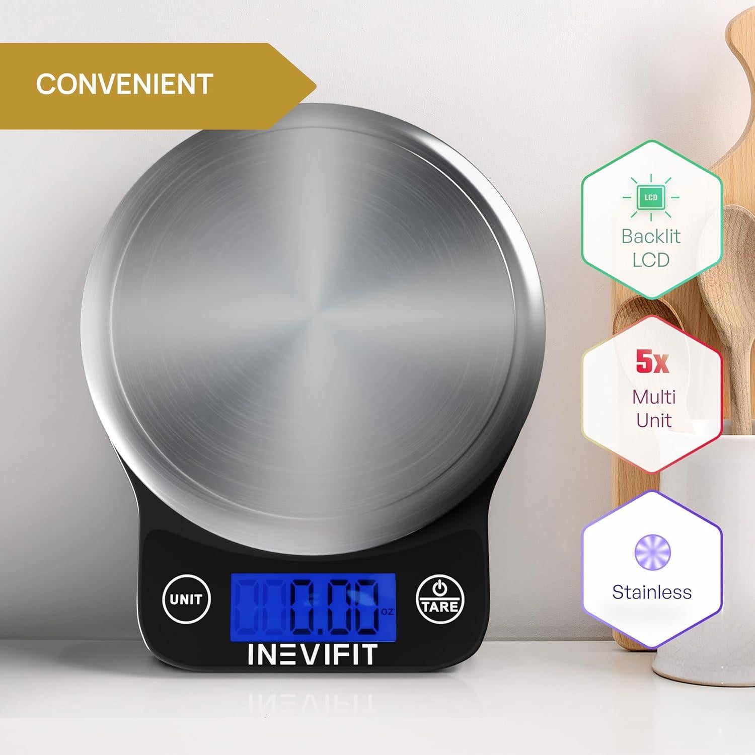 Báscula de Cocina Digital INEVIFIT 6 kg Acero Inoxidable