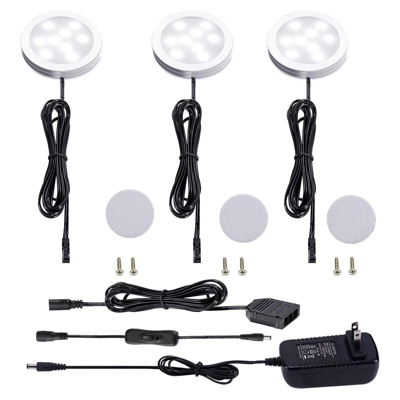 Kit de Iluminación LED AIBOO 12V 3 Luces Puck para Gabinete