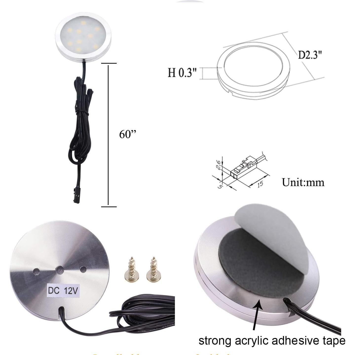 Kit de Iluminación LED AIBOO 12V 3 Luces Puck para Gabinete