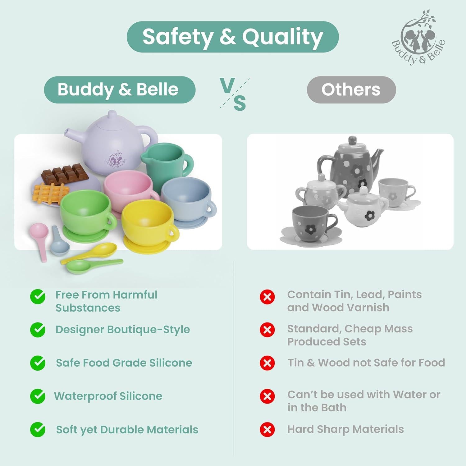 Juego de Té de Silicona Buddy & Belle - 18 Piezas para Niños