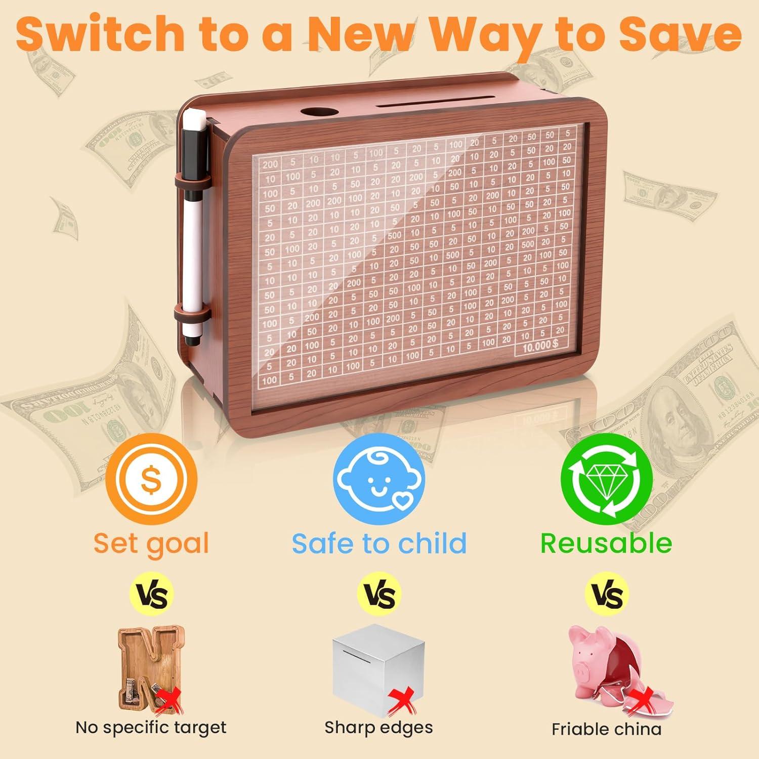 Caja de Ahorros de Madera Uiwkow 10000 Dólares para Niños