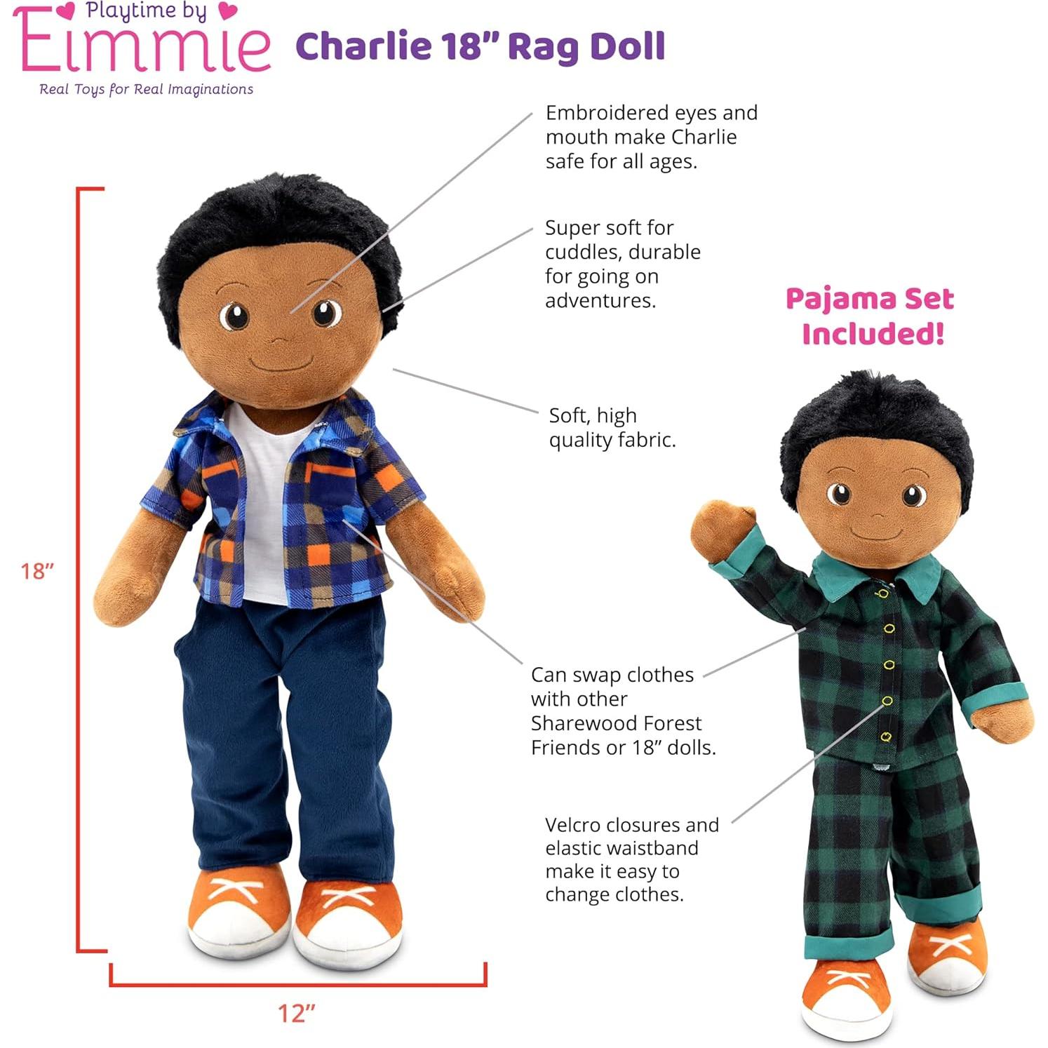 Muñeca de Peluche Suave Plushible Charlie 45.72 cm Ropa Intercambiable