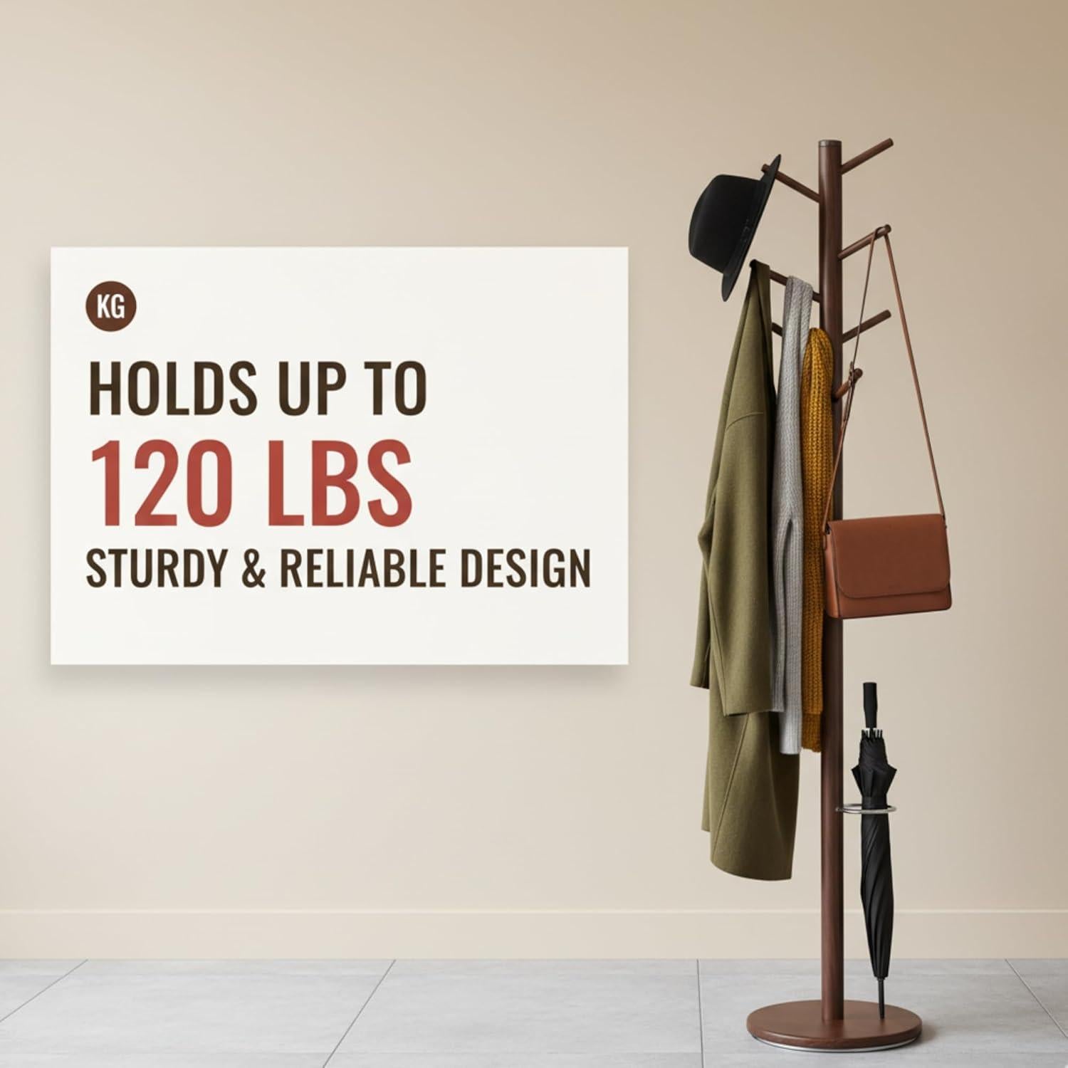 Perchero de Madera Sólida AV Connect con 8 Ganchos Ajustables