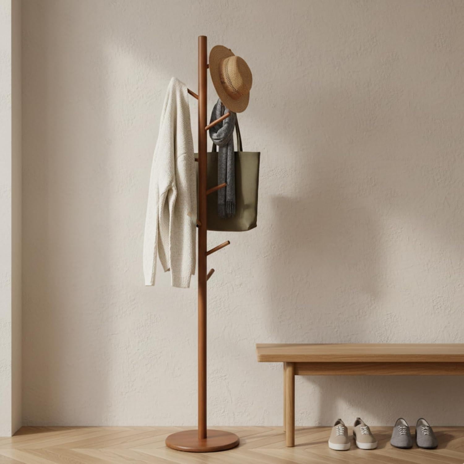 Perchero de Madera Sólida AV Connect con 8 Ganchos Ajustables