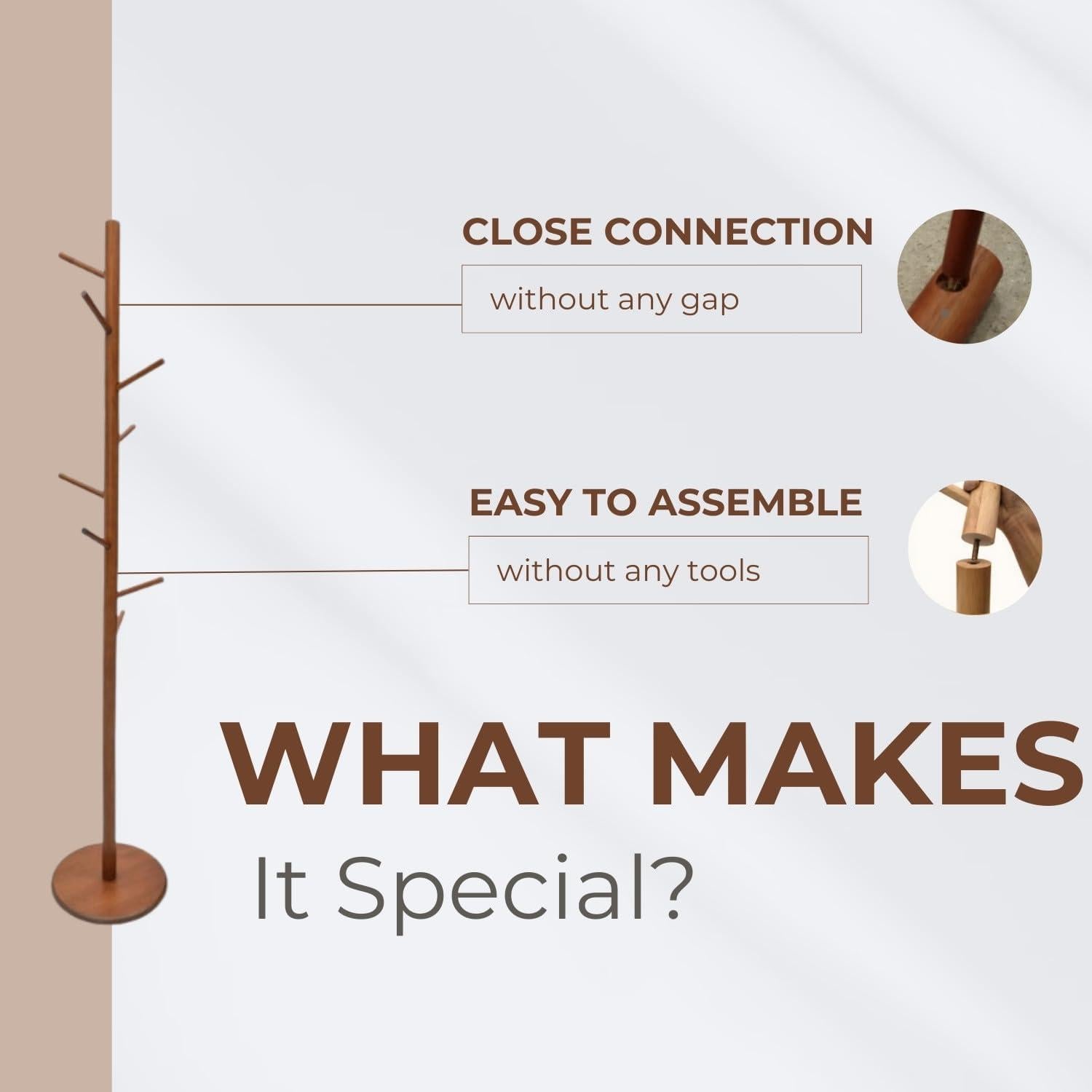 Perchero de Madera Sólida AV Connect con 8 Ganchos Ajustables