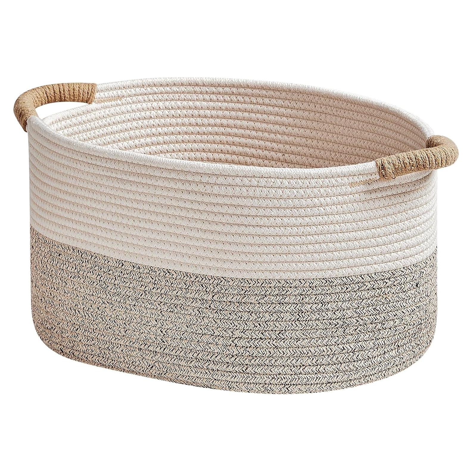 Cesta de Almacenamiento R RUNKA Algodón 38x26x23cm Beige/Blanco