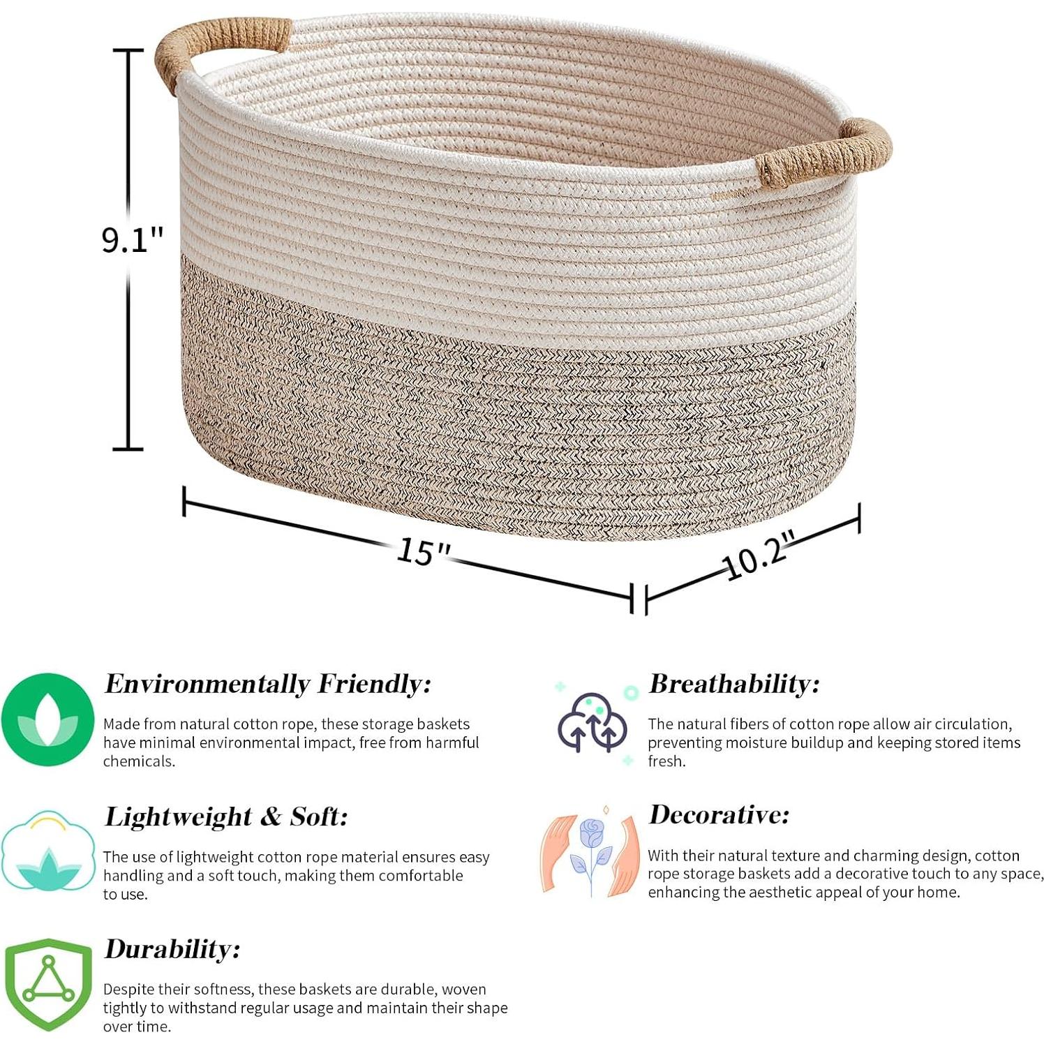 Cesta de Almacenamiento R RUNKA Algodón 38x26x23cm Beige/Blanco