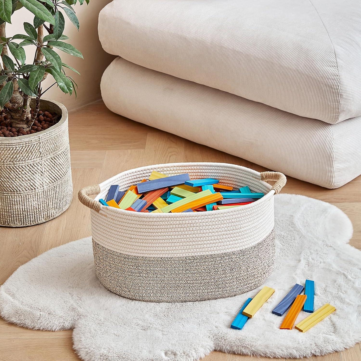 Cesta de Almacenamiento R RUNKA Algodón 38x26x23cm Beige/Blanco