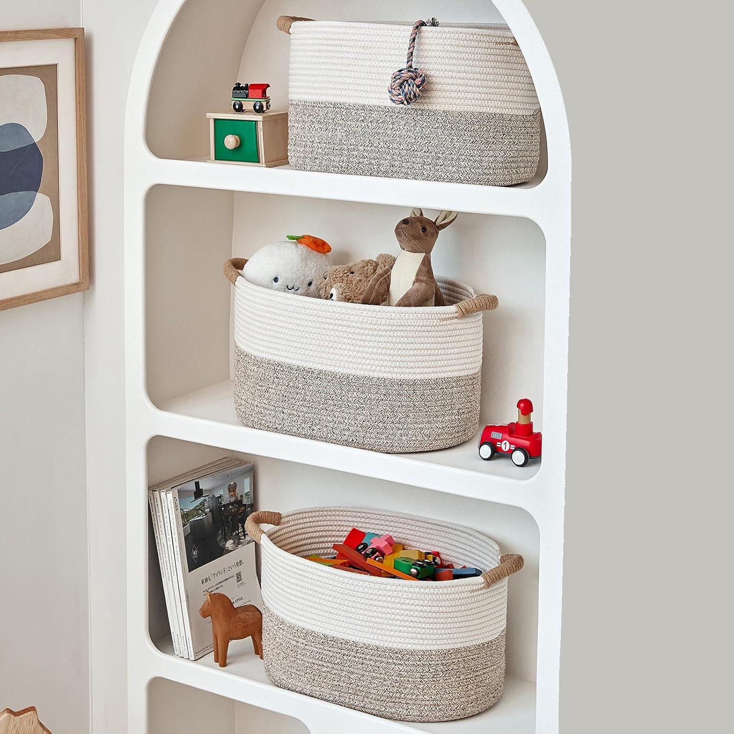 Cesta de Almacenamiento R RUNKA Algodón 38x26x23cm Beige/Blanco