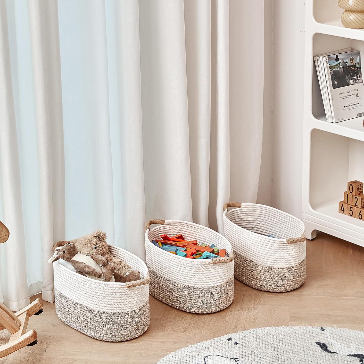 Cesta de Almacenamiento R RUNKA Algodón 38x26x23cm Beige/Blanco