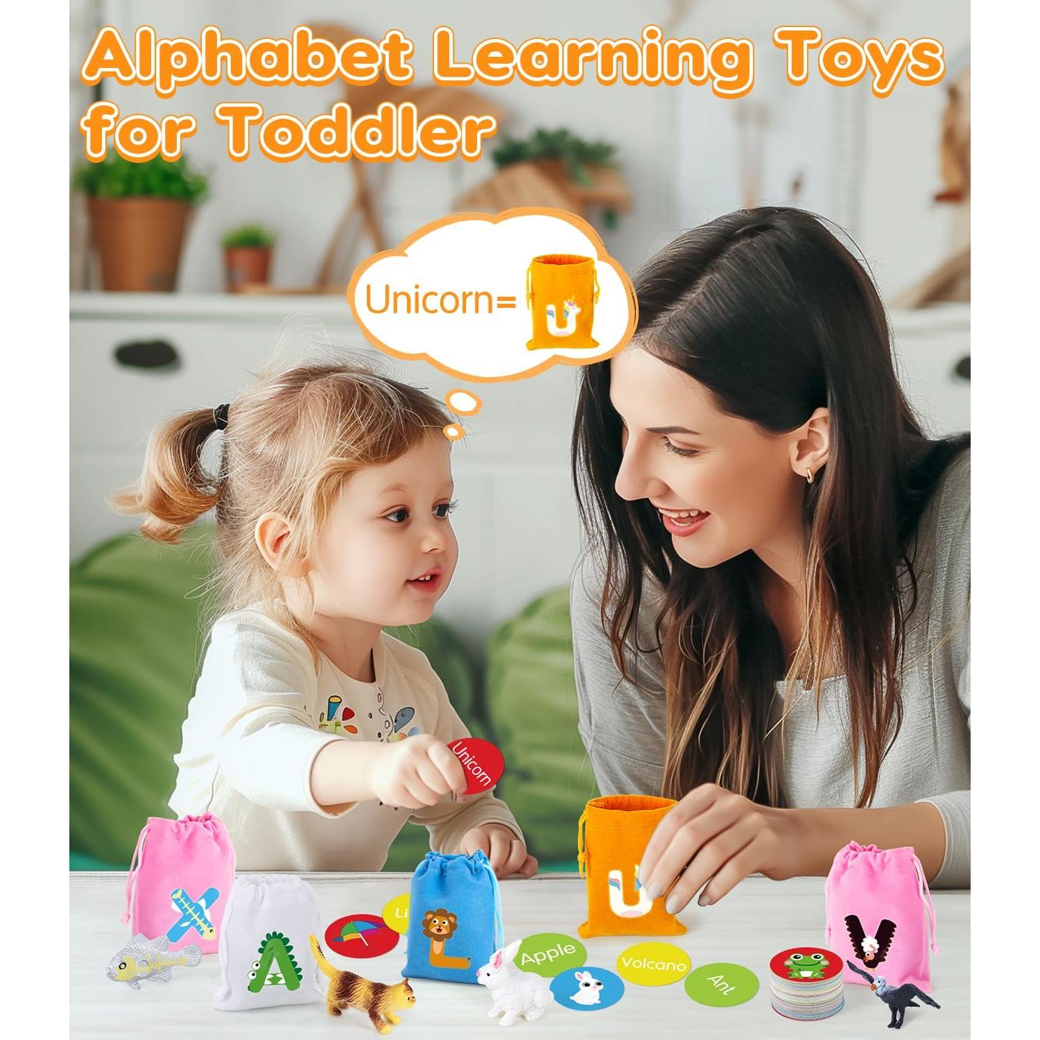 Juguete Educativo GLEEHAPY Alfabeto 104 Tarjetas y Animales